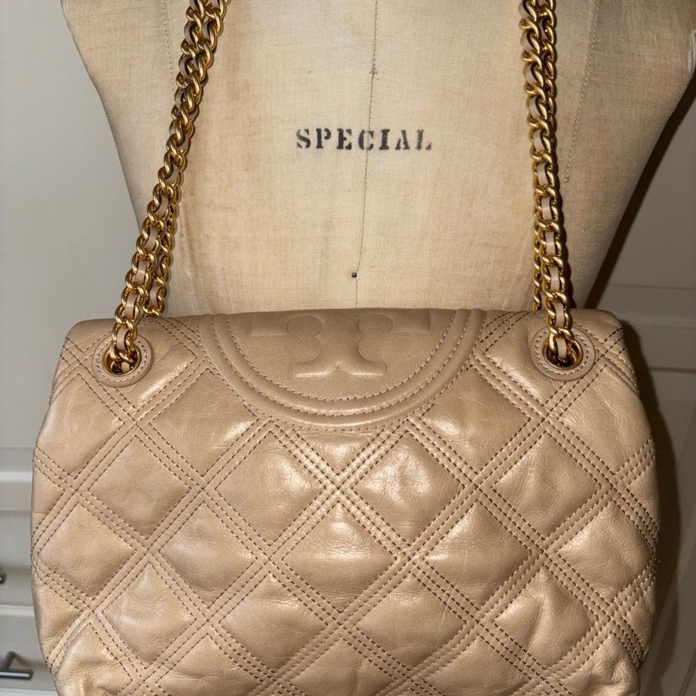 Tory Burch Fleming soft sand beige quilted leather bag handbag - Picture 2 of 7